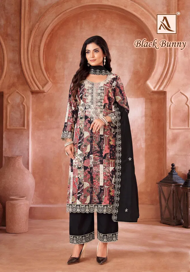 Black Bunny By Alok Suit Viscose Reyon Printed Embroidery Dress Material Suppliers In India